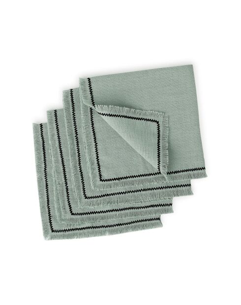 Lot de 4 serviettes de table lin lavé Gabriel vert céladon/noires - 45x45 cm