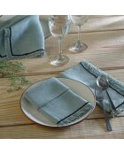 Lot de 4 serviettes de table lin lavé Gabriel vert céladon/noires - 45x45 cm