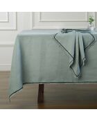 Lot de 4 serviettes de table lin lavé Gabriel vert céladon/noires - 45x45 cm