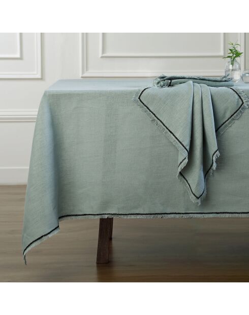 Lot de 4 serviettes de table lin lavé Gabriel vert céladon/noires - 45x45 cm