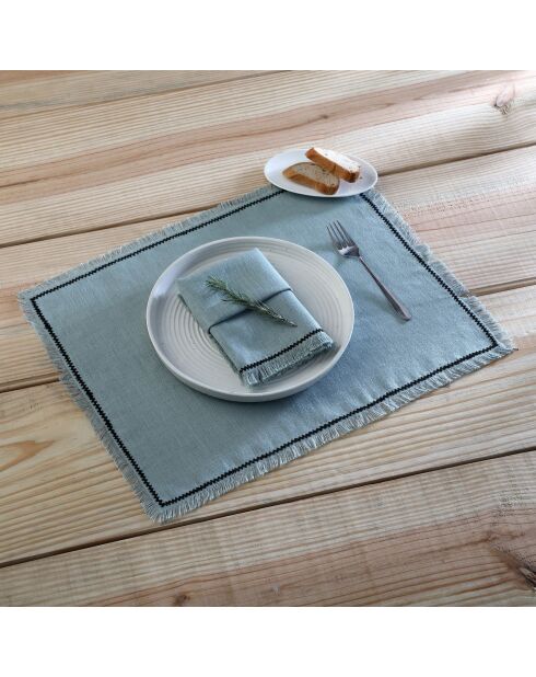 Lot de 4 serviettes de table lin lavé Gabriel vert céladon/noires - 45x45 cm