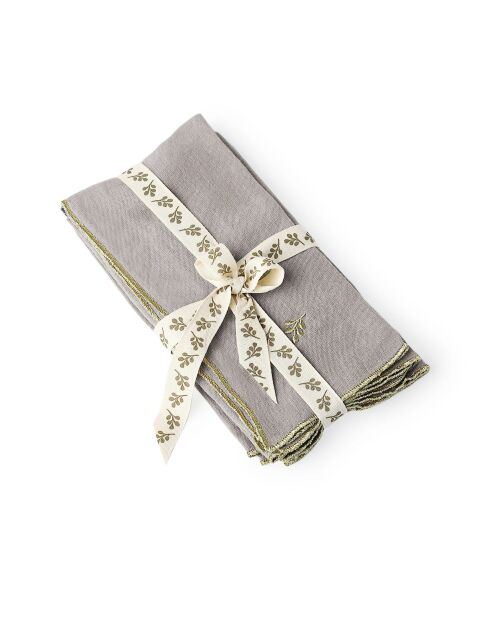 Lot de 4 serviettes de table lin lavé Camille naturelles/or - 45x45 cm