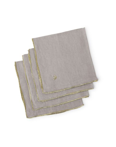 Lot de 4 serviettes de table lin lavé Camille naturelles/or - 45x45 cm