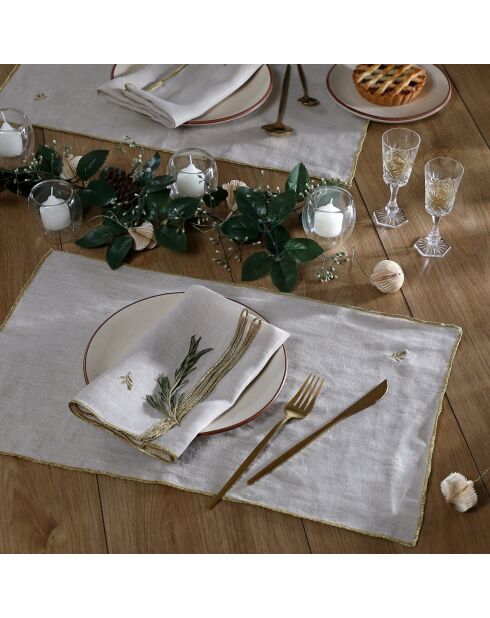 Lot de 4 serviettes de table lin lavé Camille naturelles/or - 45x45 cm