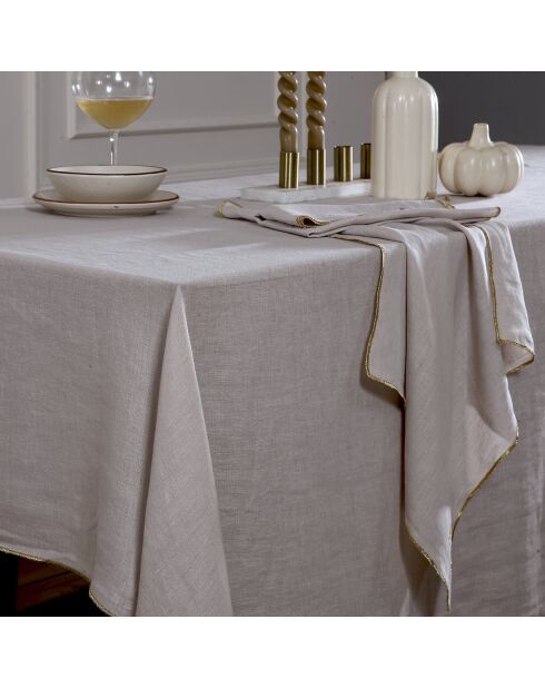 Lot de 4 serviettes de table lin lavé Camille naturelles/or - 45x45 cm