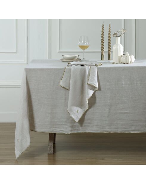 Lot de 4 serviettes de table lin lavé Camille naturelles/or - 45x45 cm
