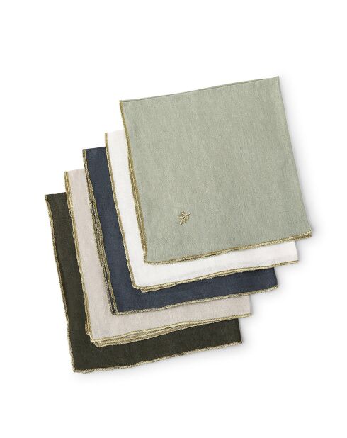 Lot de 4 serviettes de table lin lavé Camille naturelles/or - 45x45 cm