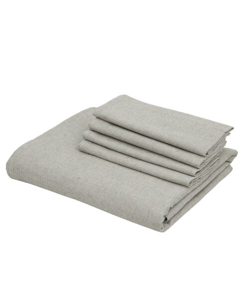 Mantel verde oliva y 4 servilletas de algodón Colette - 150x250 cm