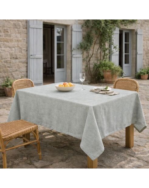 Mantel verde oliva y 4 servilletas de algodón Colette - 150x250 cm