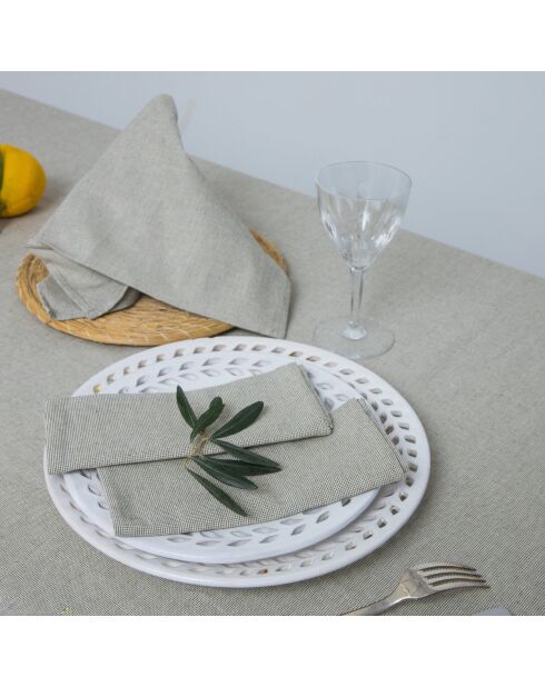 Mantel verde oliva y 4 servilletas de algodón Colette - 150x250 cm
