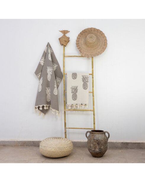 Fouta aus helltaupefarbener Ananas-Jacquard-Baumwolle - 100x200 cm