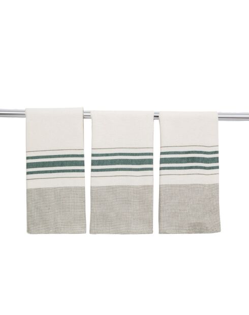 Juego de 3 paños de cocina Louise de algodón verde, 45 x 70 cm
