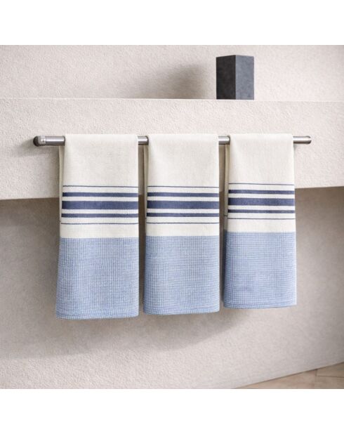 Set von 3 blauen Louise Geschirrtüchern aus Baumwolle - 45x70 cm