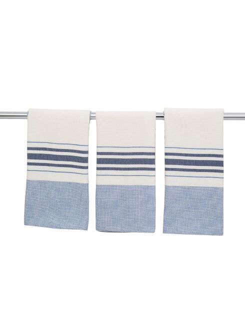 Set von 3 blauen Louise Geschirrtüchern aus Baumwolle - 45x70 cm