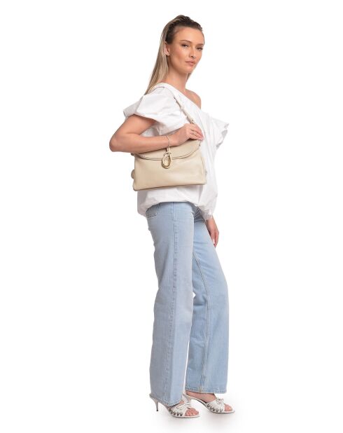 Bandolera de piel beige - 21x30x12 cm