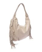 Beige leren schoudertas - 26x34 cm