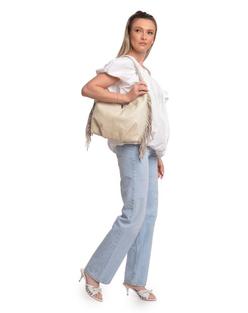 Beige leren schoudertas - 26x34 cm