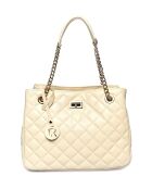 Sac porté épaule en cuir beige - 26x33x15cm