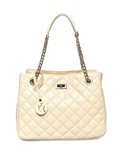 Sac porté épaule en cuir beige - 26x33x15cm