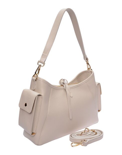 Beige leren schoudertas - 17,5x30x10 cm
