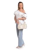 Beige leren schoudertas - 17,5x30x10 cm