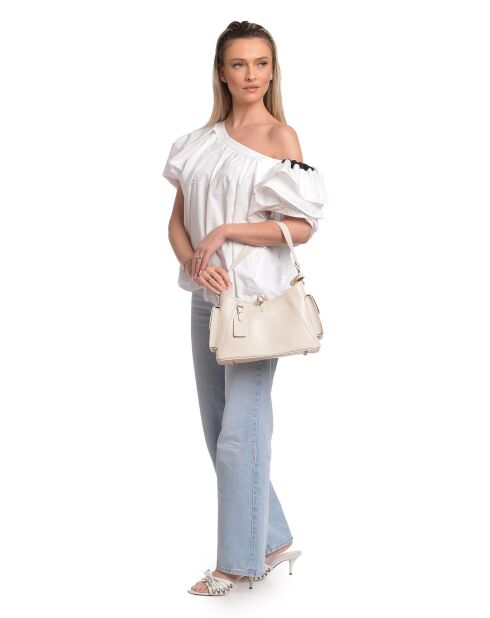 Beige leren schoudertas - 17,5x30x10 cm