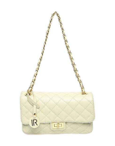 Sac bandoulière en cuir beige - 18x27.5x8 cm