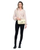 Sac bandoulière en cuir beige - 18x27.5x8 cm