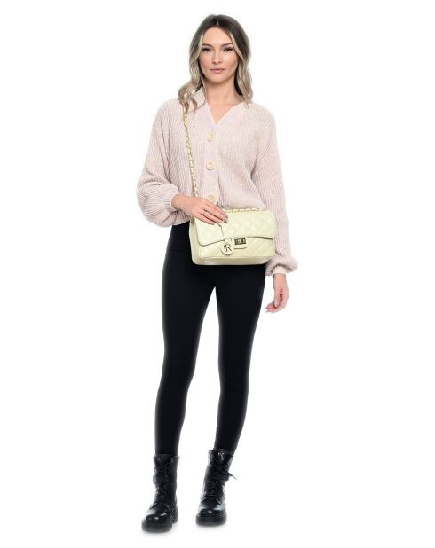 Sac bandoulière en cuir beige - 18x27.5x8 cm