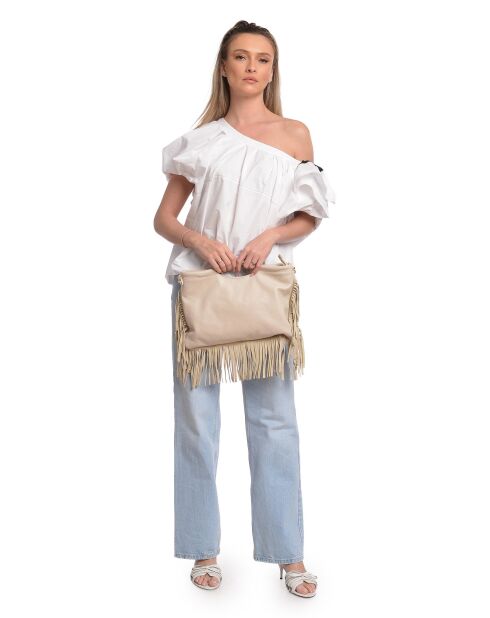 Bolso de piel beige - 25x37 cm