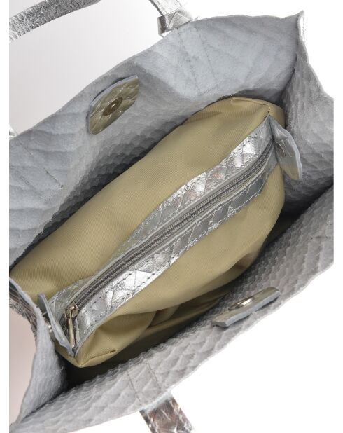 Sac porté épaule en cuir argent - 33x31x9 cm