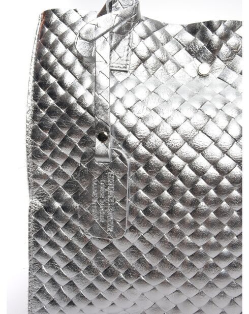 Sac porté épaule en cuir argent - 33x31x9 cm