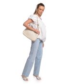 Beige leren schoudertas - 22,5x33,5x8 cm