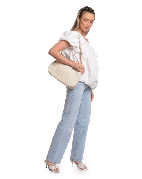 Beige leren schoudertas - 22,5x33,5x8 cm