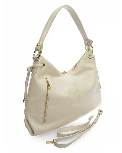 Sac Hobo en cuir beige - 29.5x43 cm