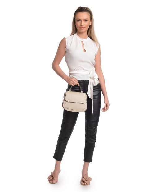 Sac à main en cuir beige - 19.5x23x11.5cm