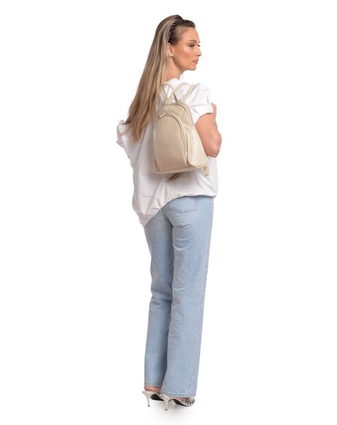 Beige leren rugzak - 28,5x24x10 cm