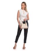 Bandolera de piel beige - 16,5x23x13,5 cm