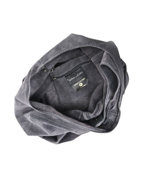 Hobo-Tasche aus grauem Leder - 33x44x15 cm
