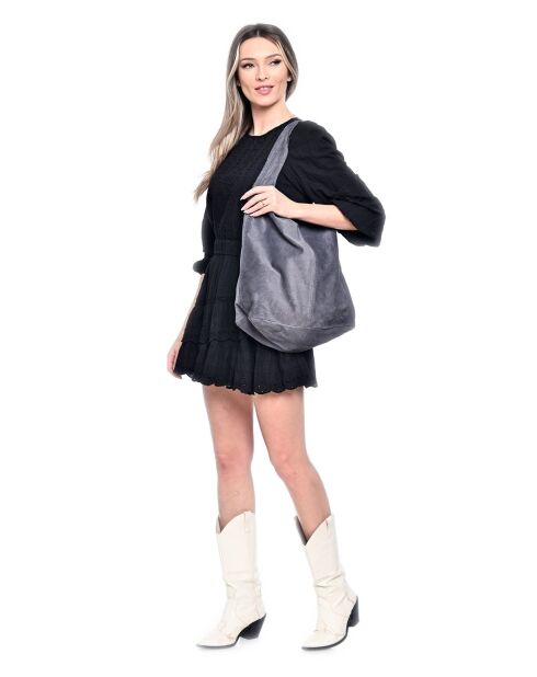 Hobo-Tasche aus grauem Leder - 33x44x15 cm