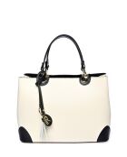 Handtas met handgrepen aan de bovenkant in beige zwart leer - 23,5x36x12 cm