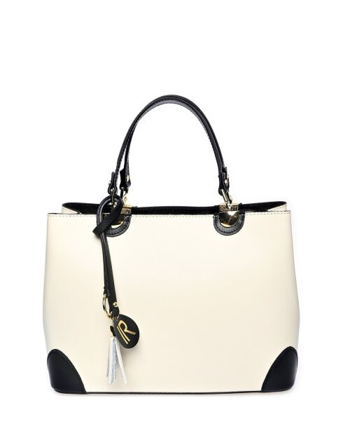 Handtas met handgrepen aan de bovenkant in beige zwart leer - 23,5x36x12 cm
