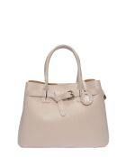 Bolso de piel beige - 25x34x14,5 cm