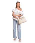 Bolso de piel beige - 25x34x14,5 cm