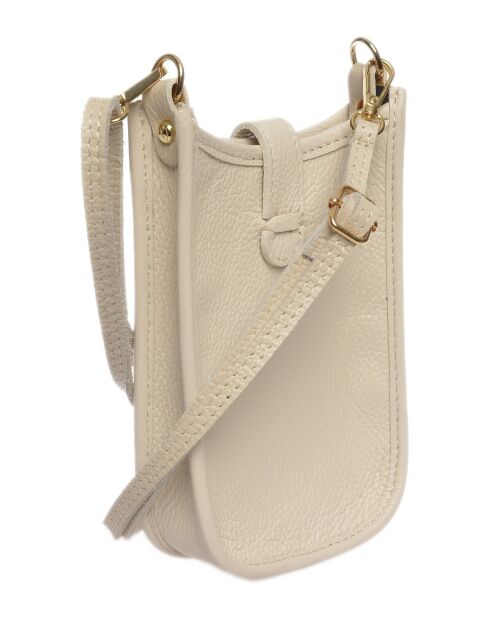 Sac bandoulière en cuir beige - 17.5x11.5x2 cm