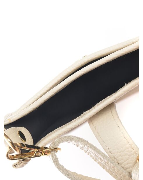 Sac bandoulière en cuir beige - 17.5x11.5x2 cm