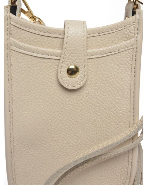 Sac bandoulière en cuir beige - 17.5x11.5x2 cm