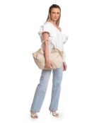 Bandolera de piel beige - 25,5x43x13 cm
