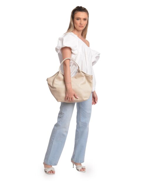 Bandolera de piel beige - 25,5x43x13 cm
