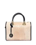Beige leren handtas met handgrepen aan de bovenkant - 24x32x17 cm